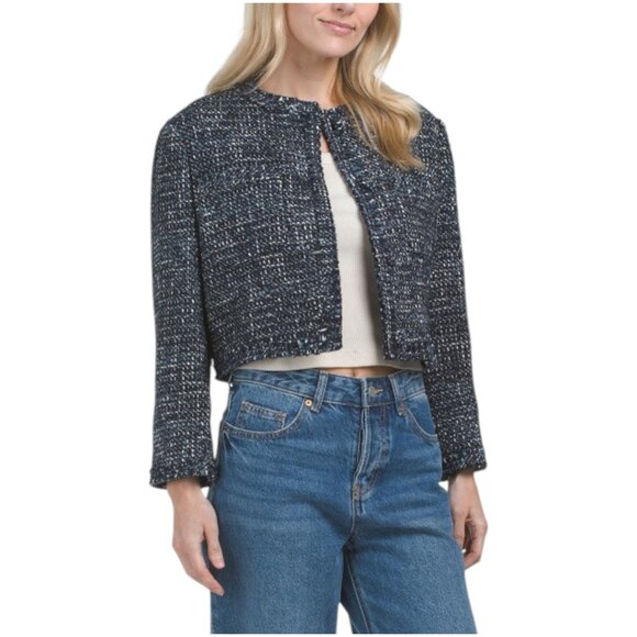 ジャケット・アウター Theory Autumn Tweed SH Crop JKT T Green Wool-Blend Tweed Cropped Jacket | Theory